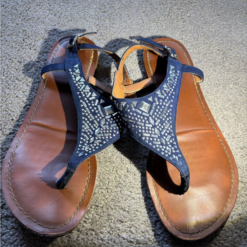 Jessica Simpson Navy Embellished T-strap Sandals